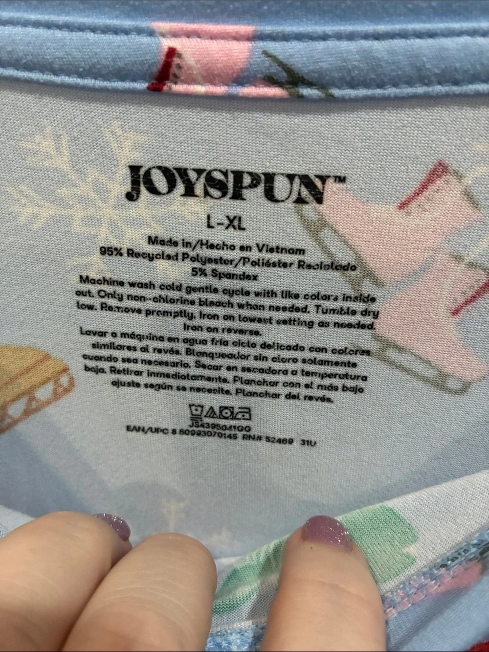 Joyspun Light Blue Holiday Winter Print Super Soft Nightgown with pockets
